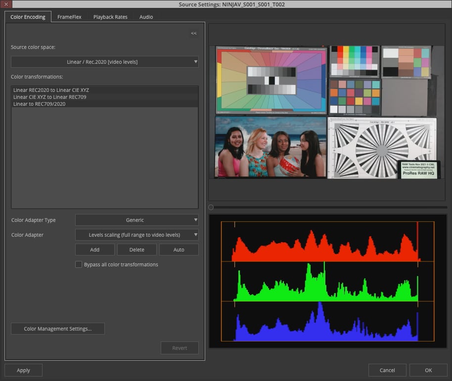 Avid ProRes RAW color settings